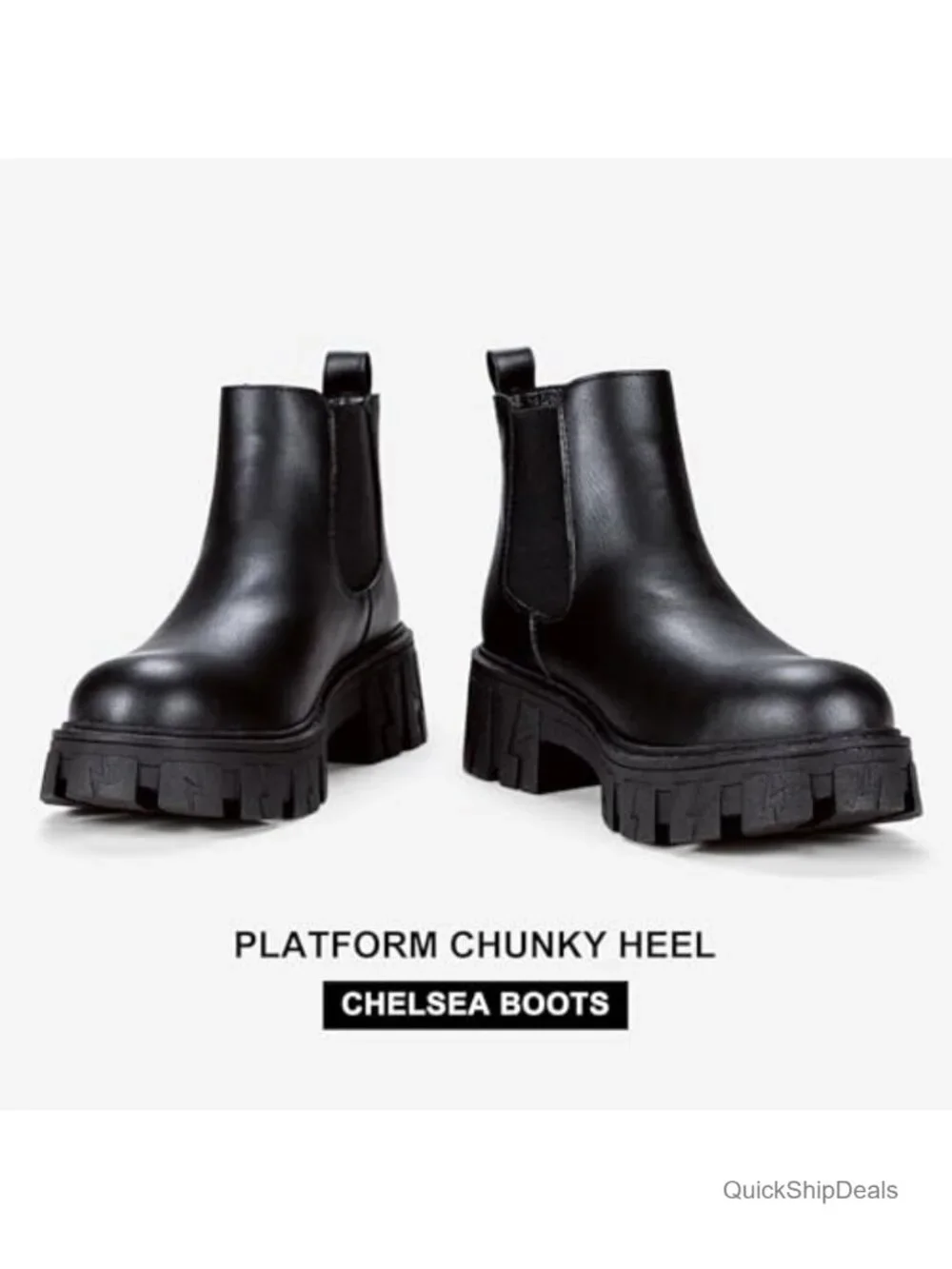 Women's Chelsea Combat Boots Chunky Platform Ankle Boots Faux Leather Water